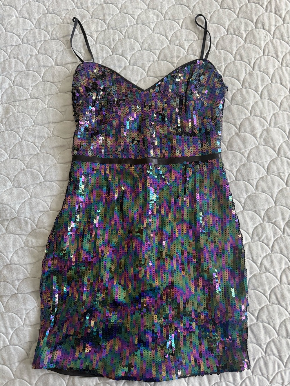 bebe Multicolor Iridescent Sequin Top - Purple, Green, Blue